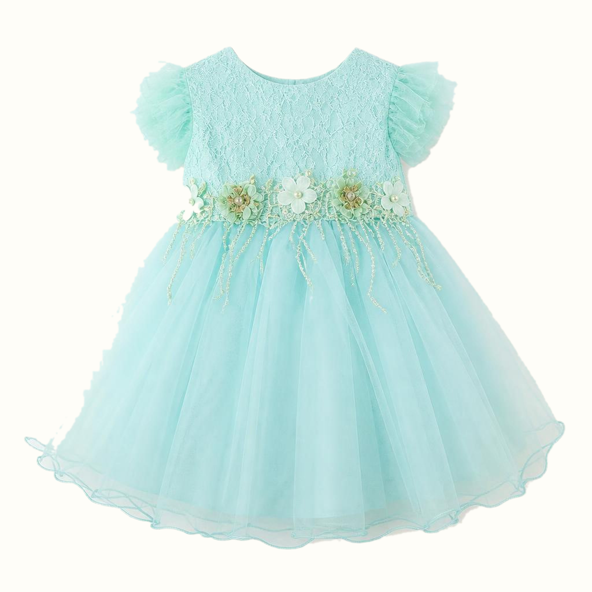 Girls' Floral Lace-Trim Tulle Dress - ZAH-1380