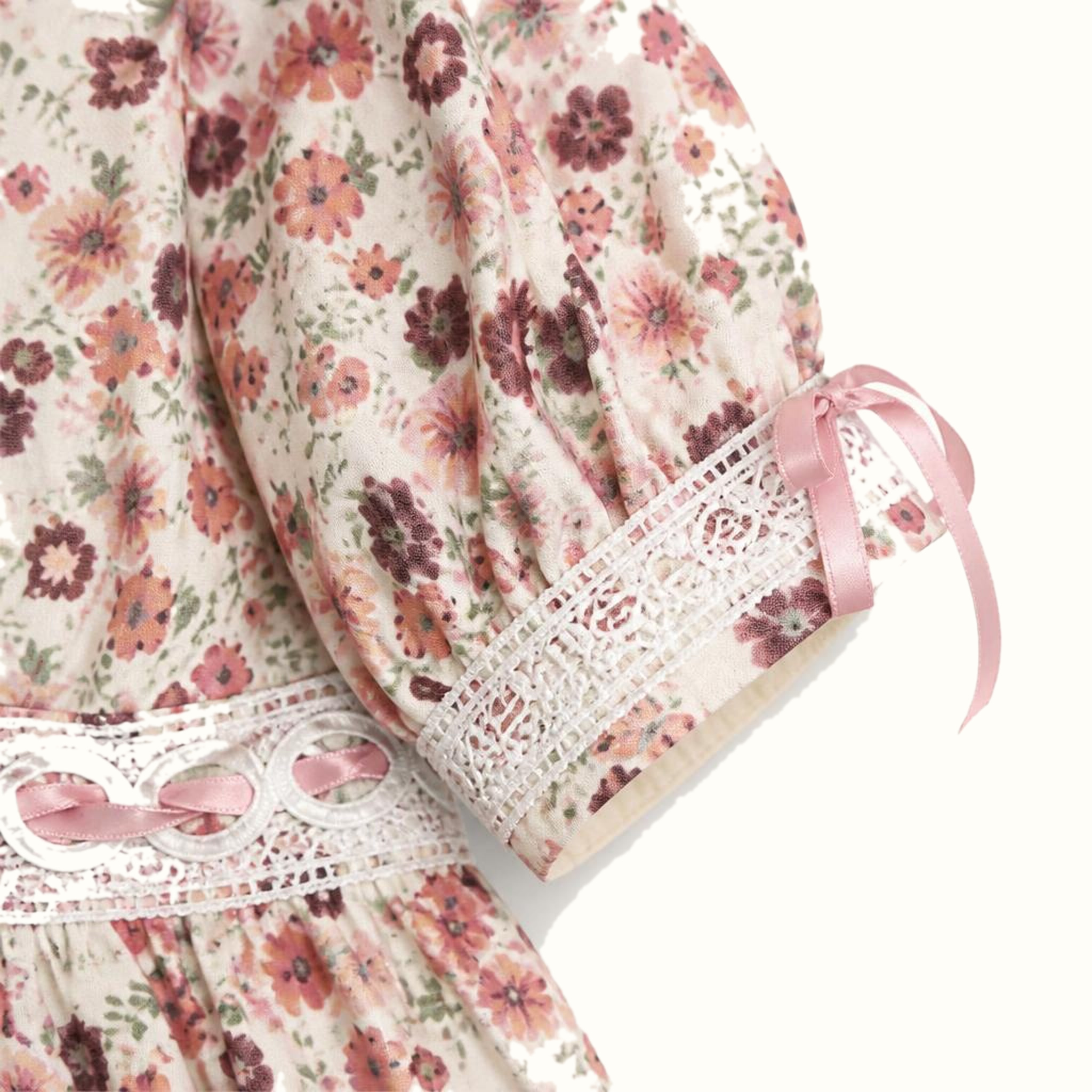 Girls' Floral Ruffle Bow-Detail Dress - ZAH-1382