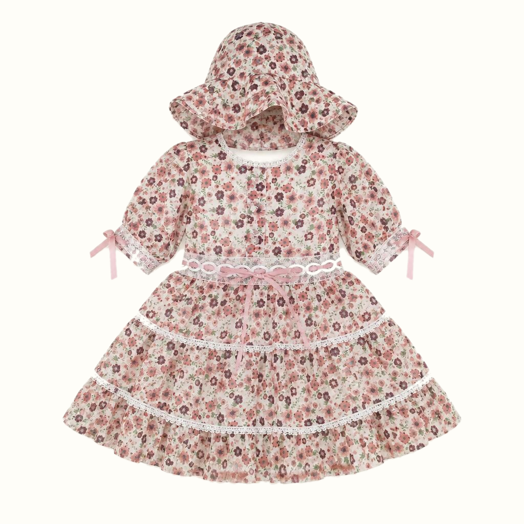 Girls' Floral Ruffle Bow-Detail Dress - ZAH-1382