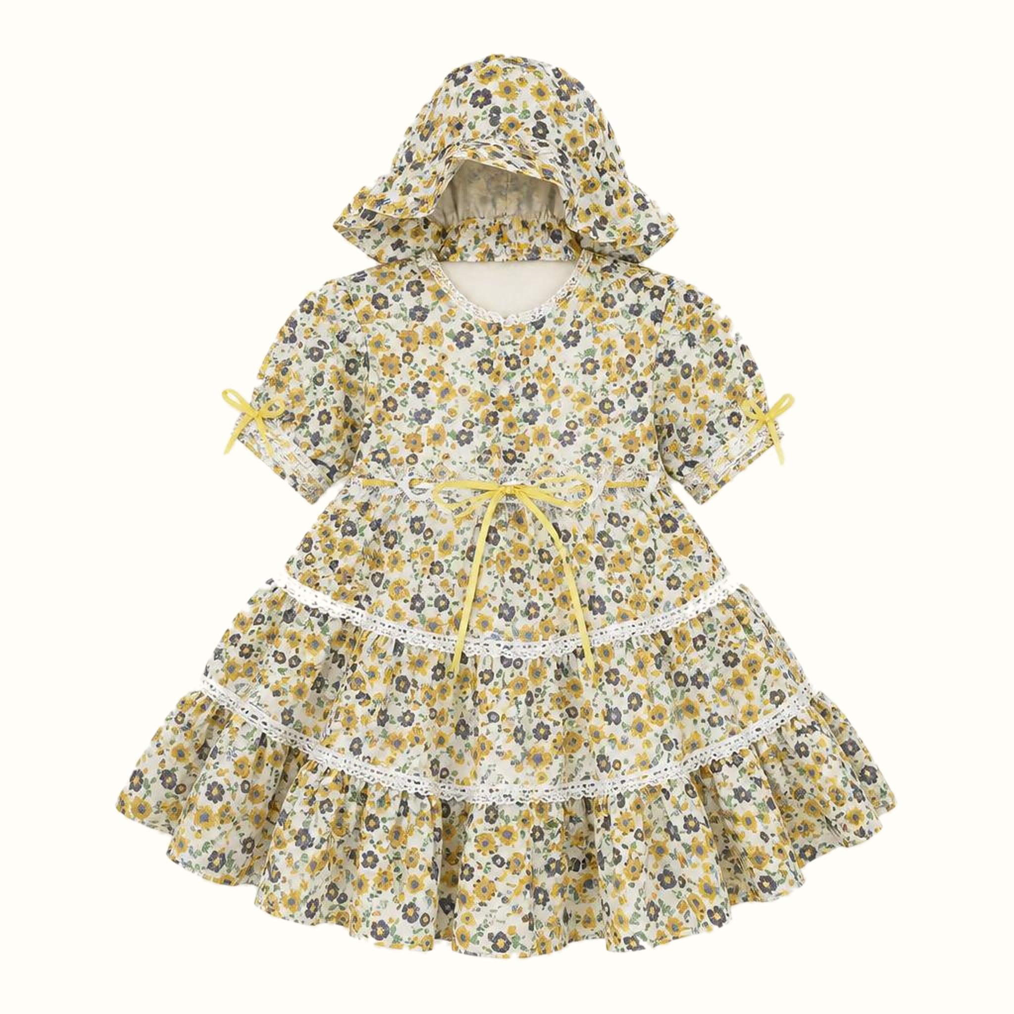 Girls' Floral Ruffle Bow-Detail Dress - ZAH-1382