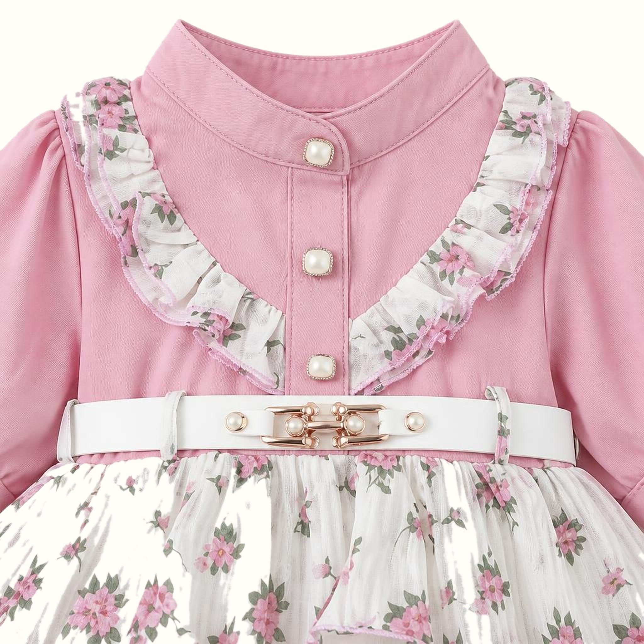 Girls' Floral Ruffle Dress & Matching Hat Set - ZAH-1384