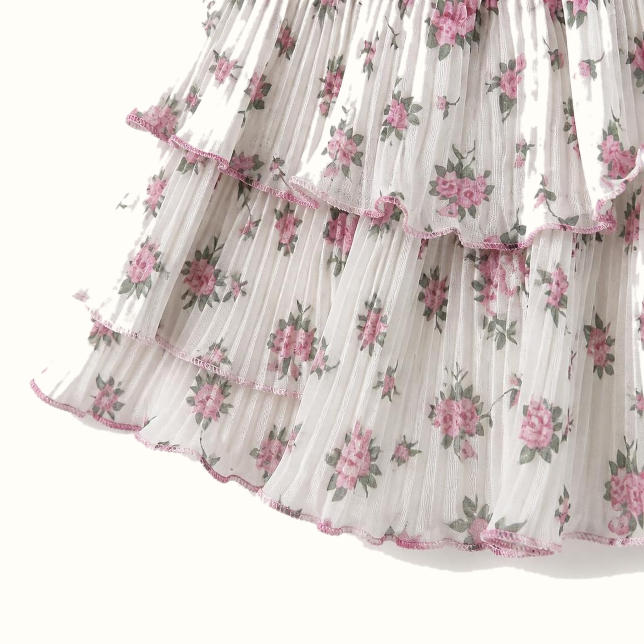 Girls' Floral Ruffle Dress & Matching Hat Set - ZAH-1384
