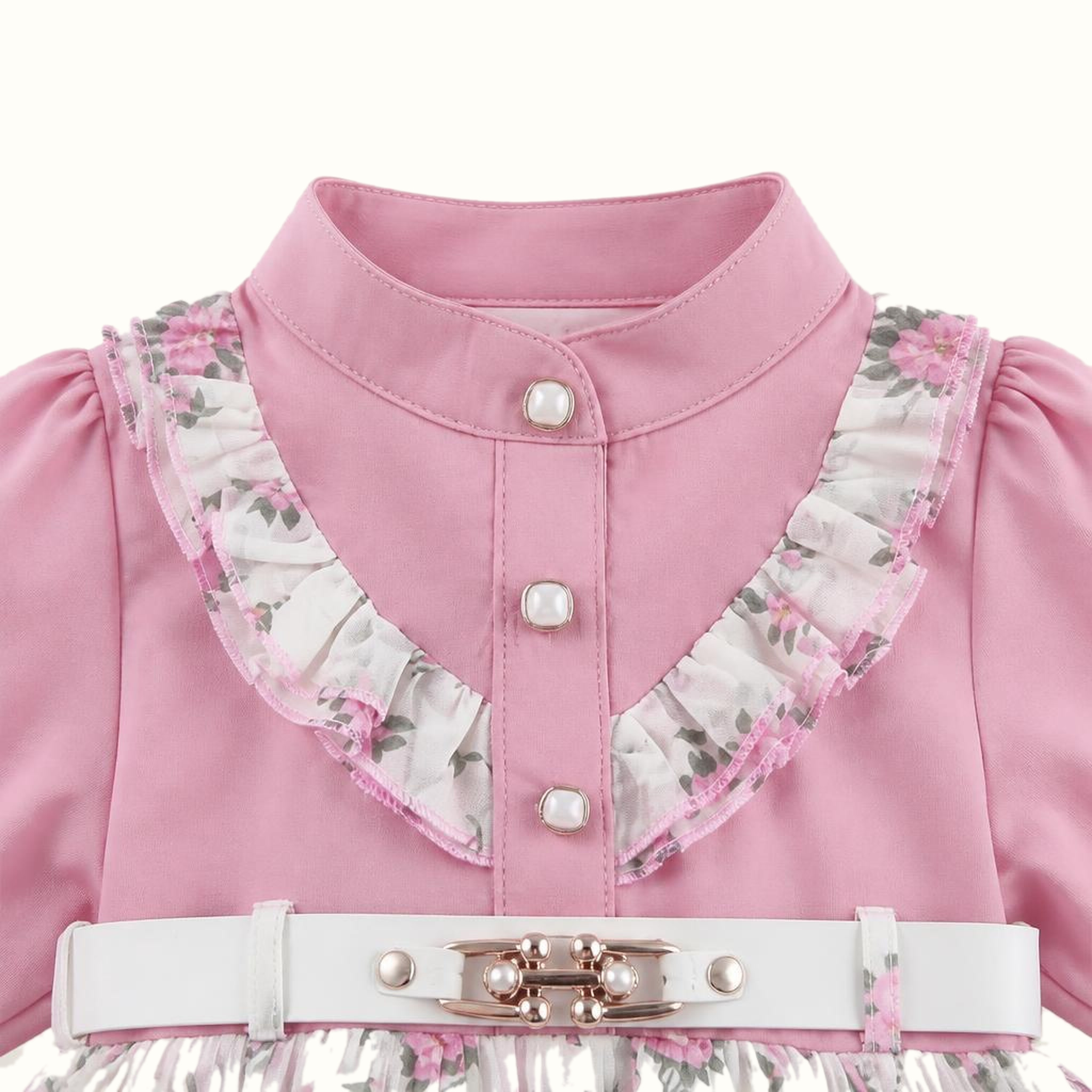 Girls' Floral Ruffle Dress & Matching Hat Set - ZAH-1384