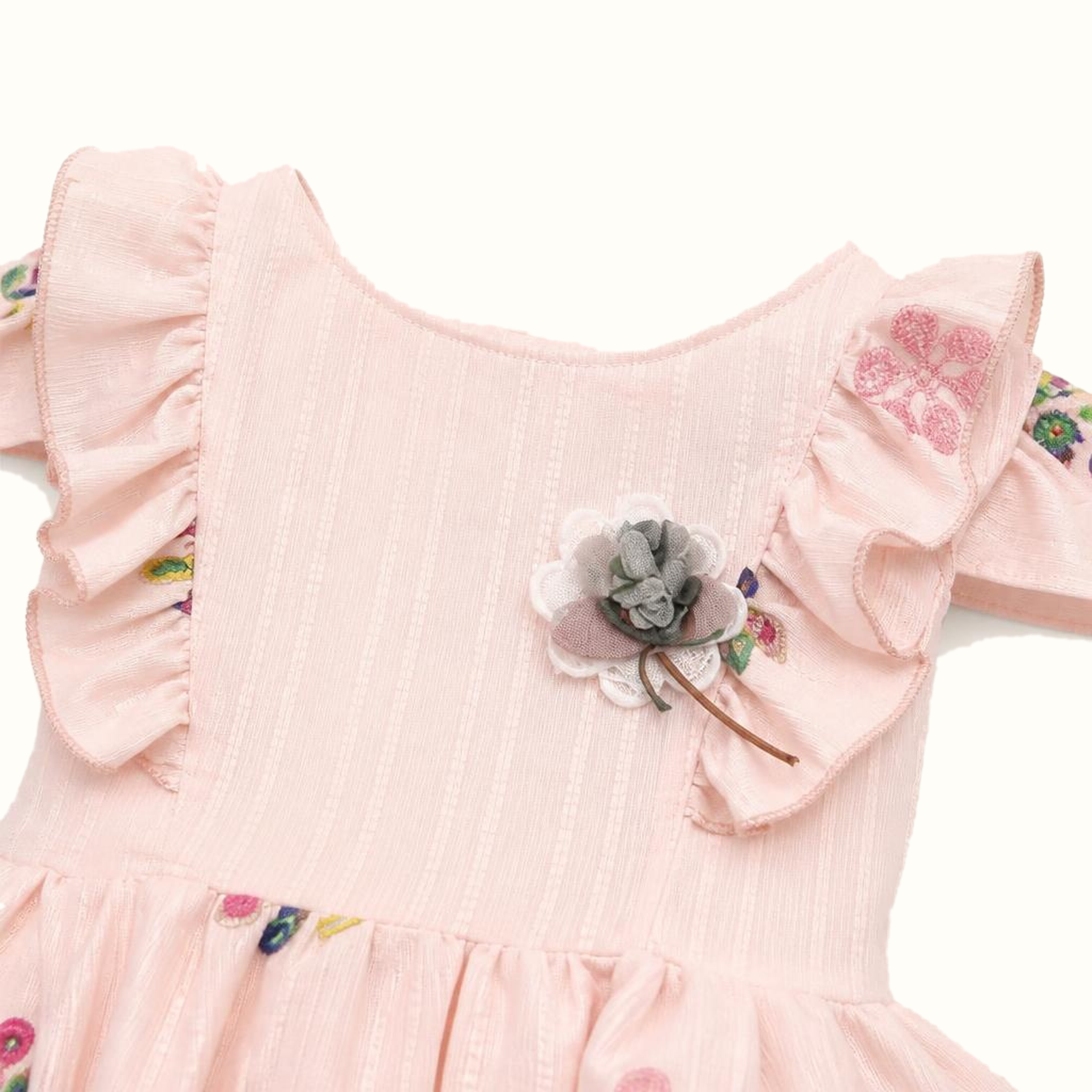 Girls' Embroidered Floral Ruffle Dress - ZAH-1387
