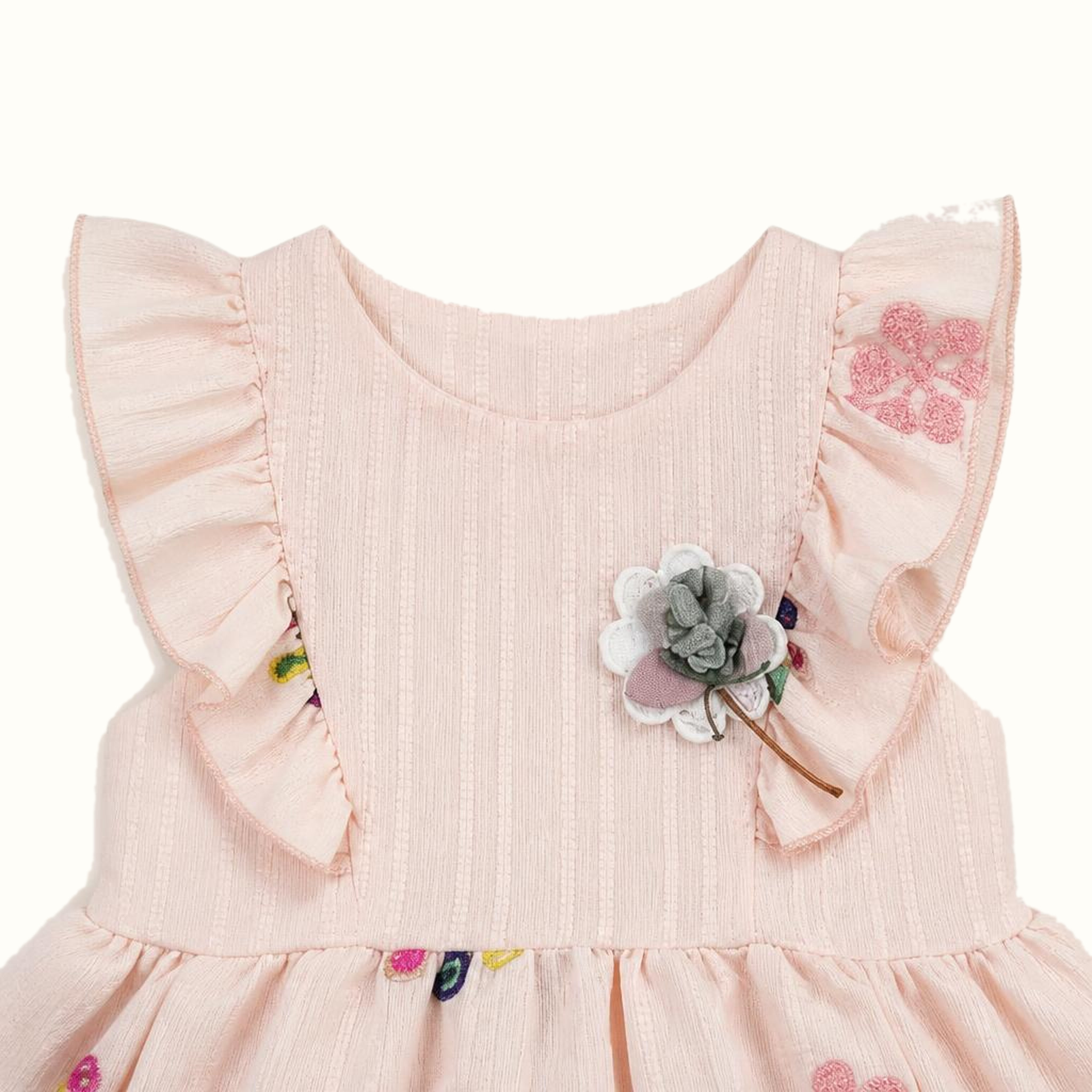Girls' Embroidered Floral Ruffle Dress - ZAH-1387