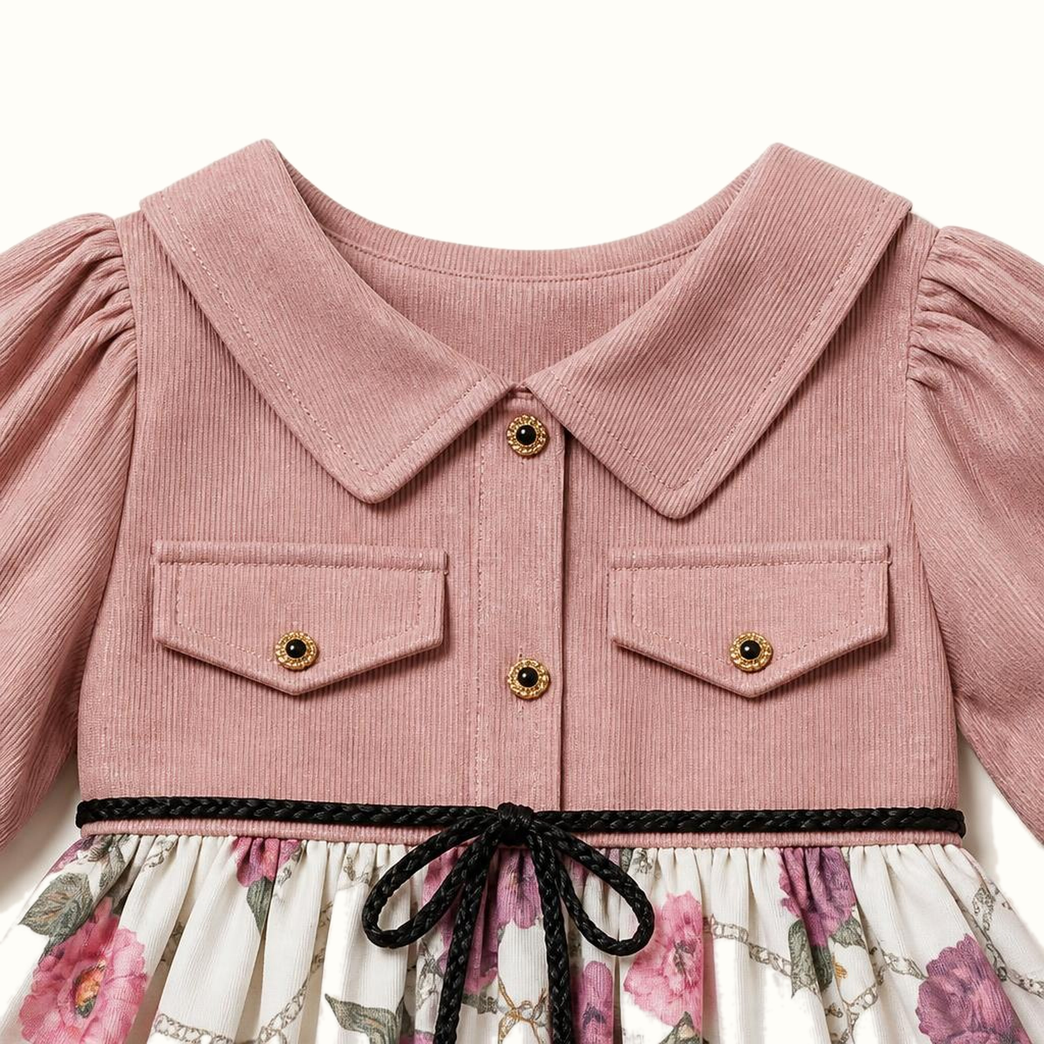 Girls' Collared Bodice Floral Tiered Dress Set - ZAH1206