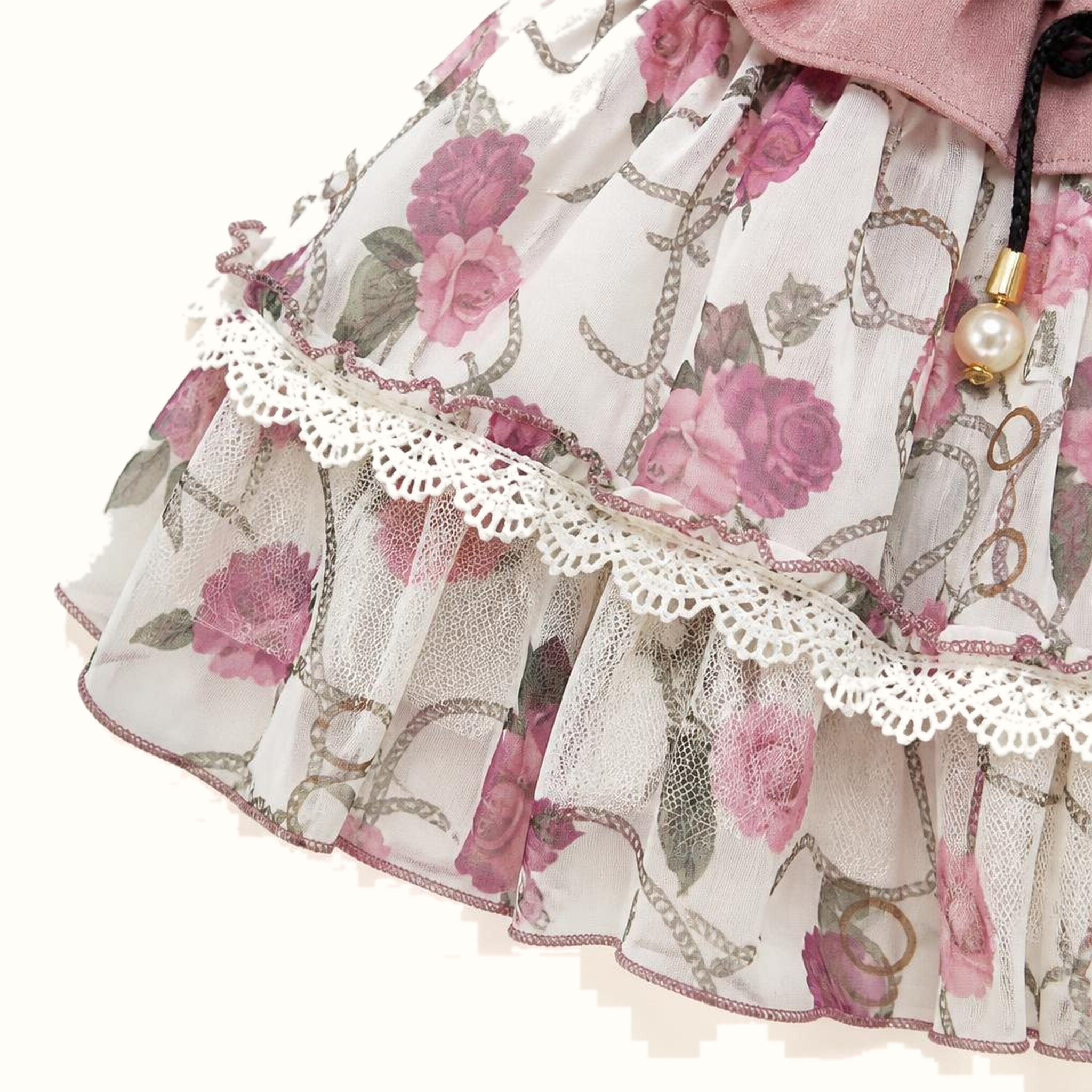 Girls' Collared Bodice Floral Tiered Dress Set - ZAH1206