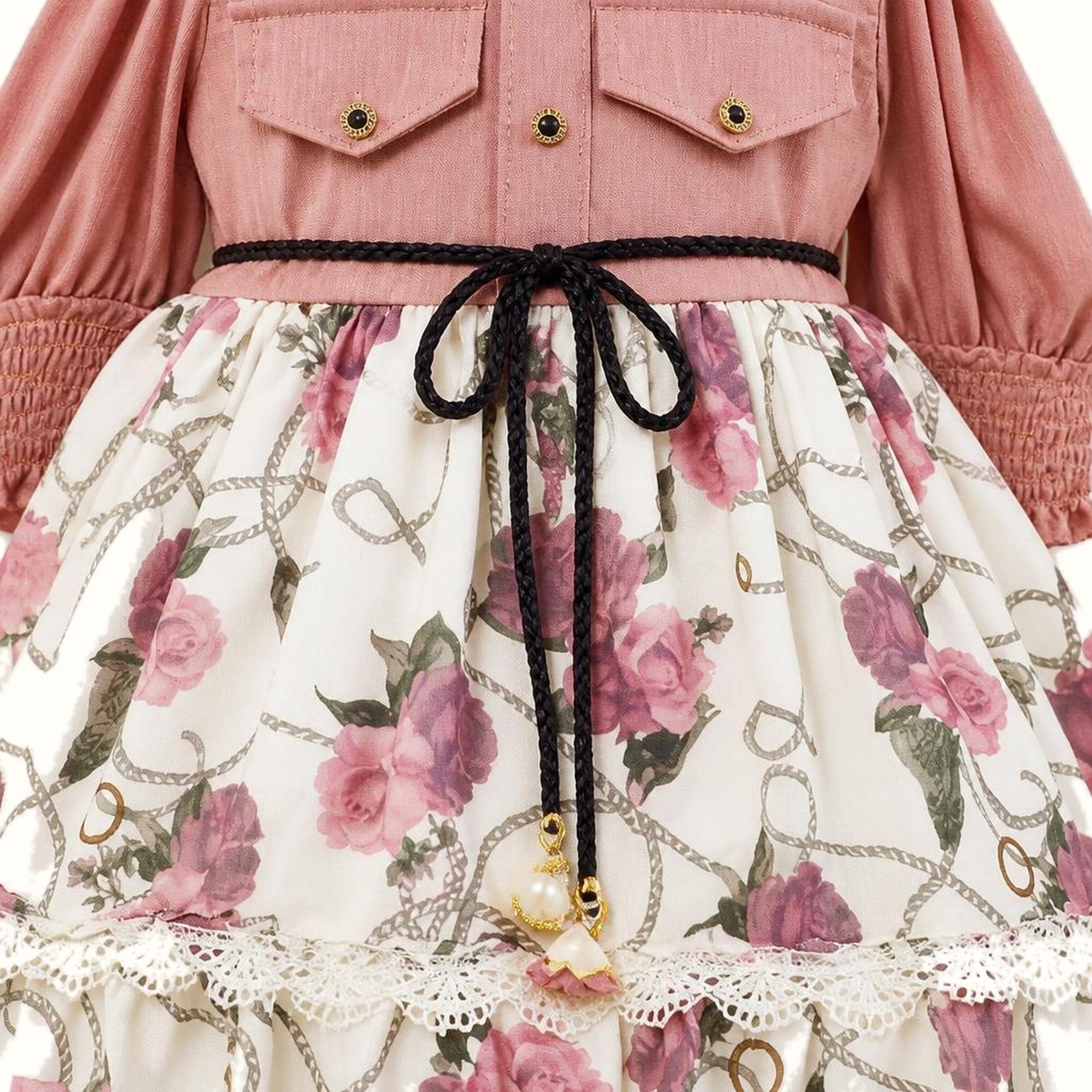 Girls' Collared Bodice Floral Tiered Dress Set - ZAH1206