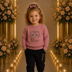 Girls' Pink Playful Graphic Sweatshirt & Jogger Set