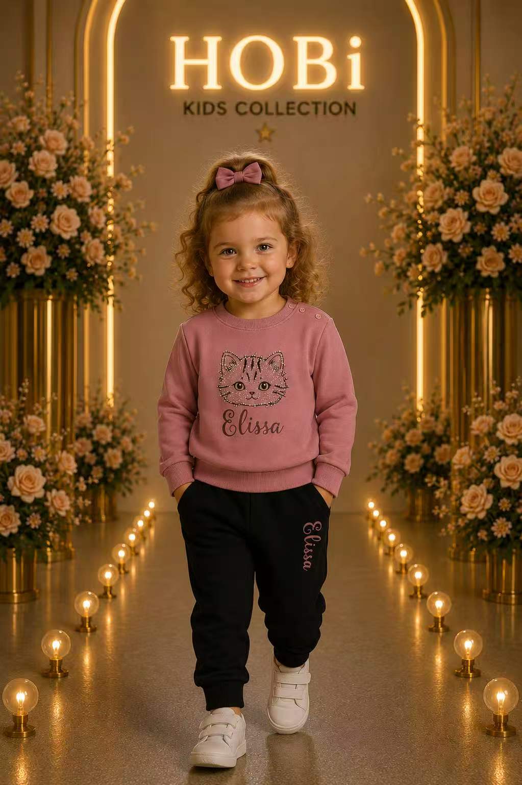 Girls' Pink Playful Graphic Sweatshirt & Jogger Set