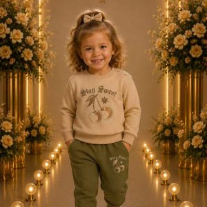 Girls' Beige Character Graphic Sweatshirt & Jogger Set