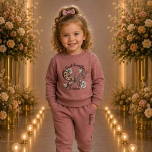Girls' Dusty Rose Cartoon Graphic Sweatshirt & Jogger Set