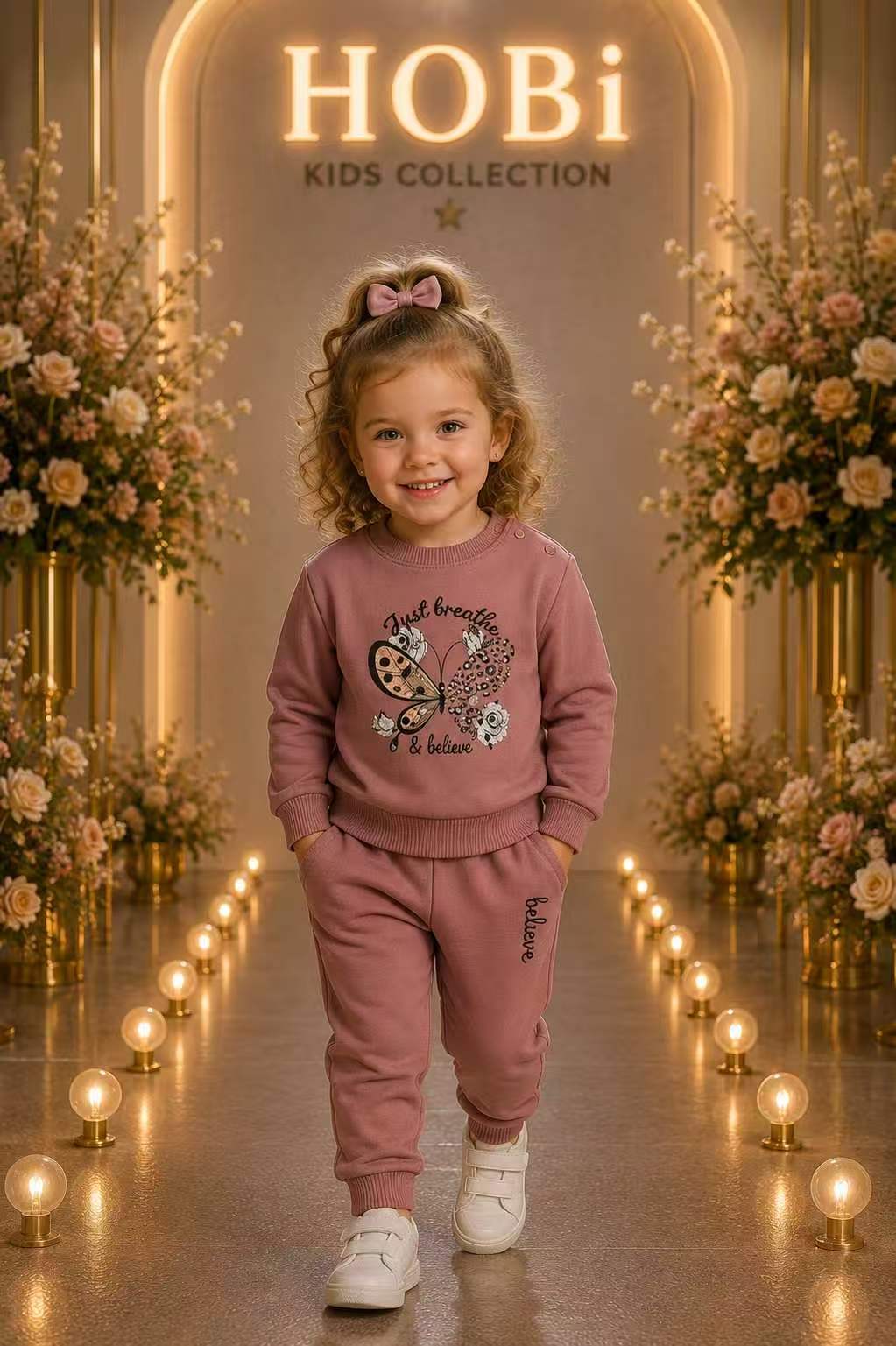 Girls' Dusty Rose Cartoon Graphic Sweatshirt & Jogger Set