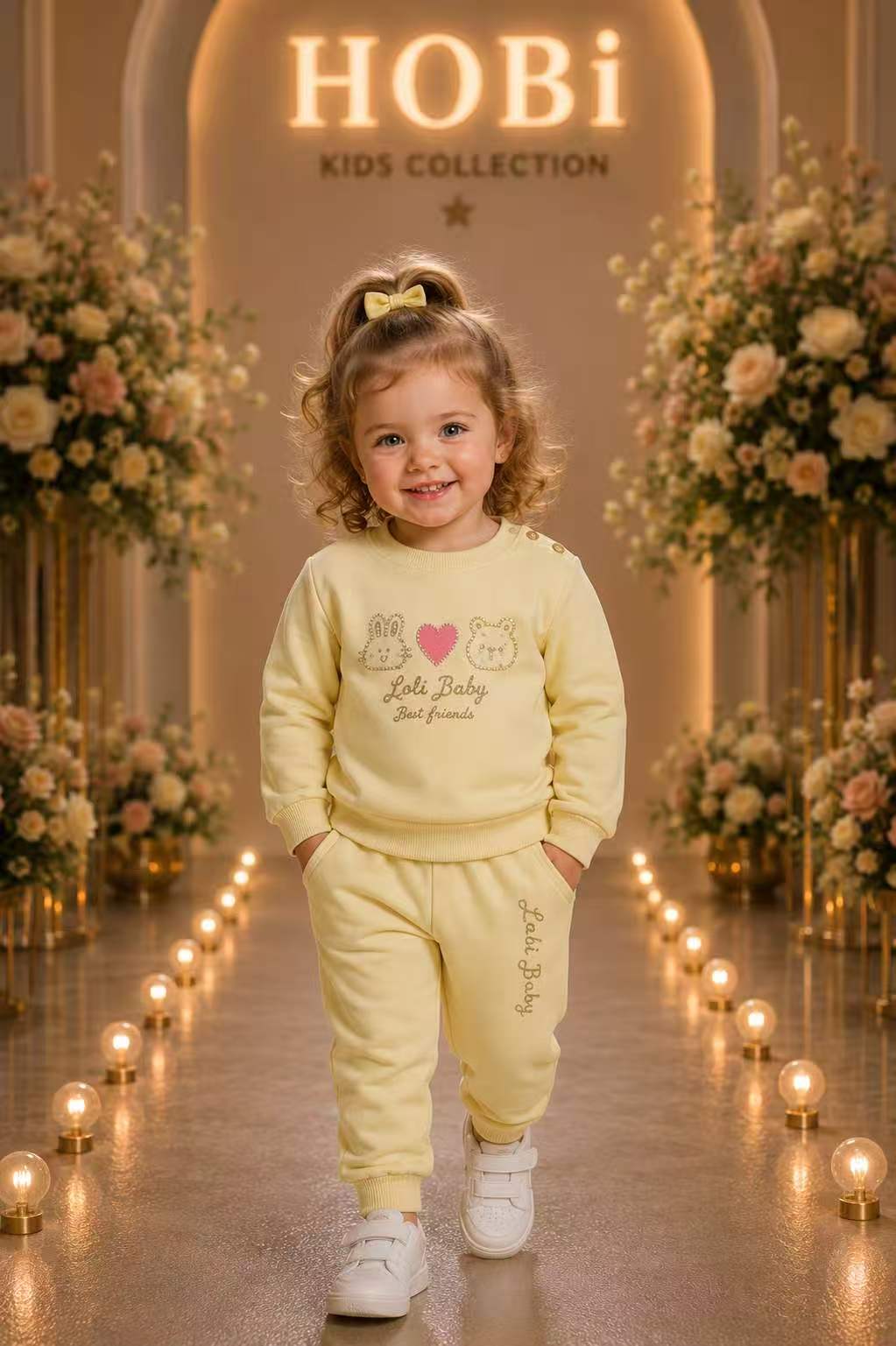 Girls' Cream Heart Graphic Sweatshirt & Jogger Set