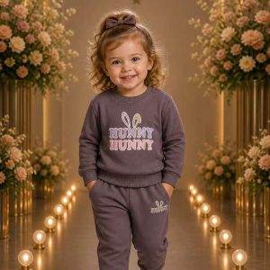 Girls' Mauve Bunny Graphic Sweatshirt & Jogger Set