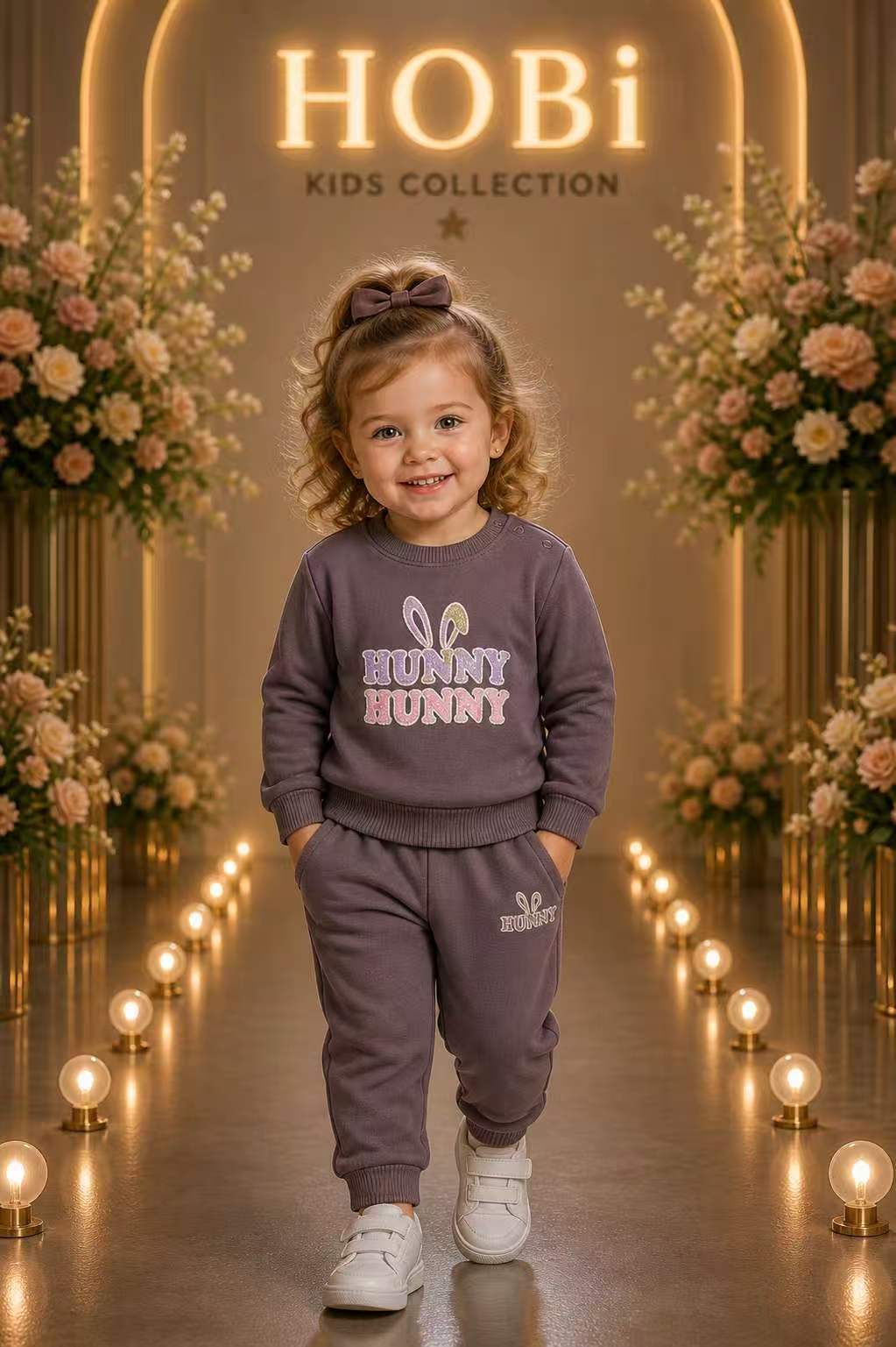 Girls' Mauve Bunny Graphic Sweatshirt & Jogger Set