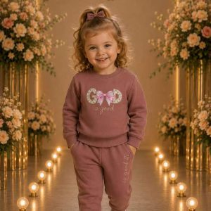 Girls' Dusty Rose Good Vibes Sweatshirt & Jogger Set