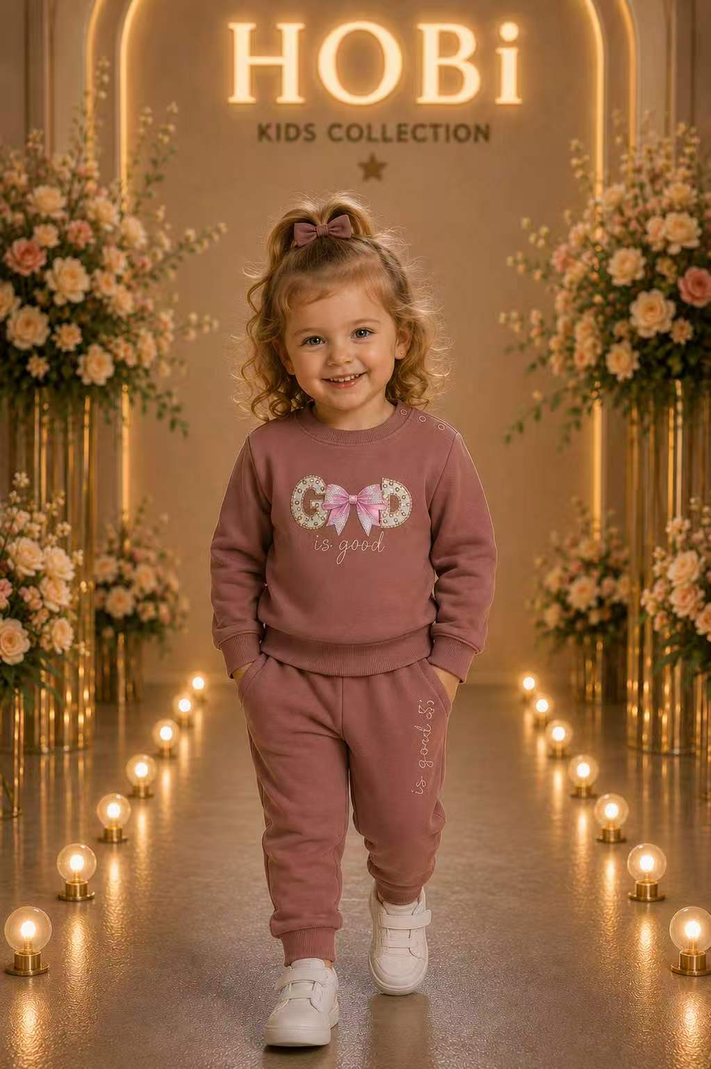 Girls' Dusty Rose Good Vibes Sweatshirt & Jogger Set