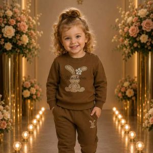 Girls' Brown Bunny Graphic Sweatshirt & Jogger Set