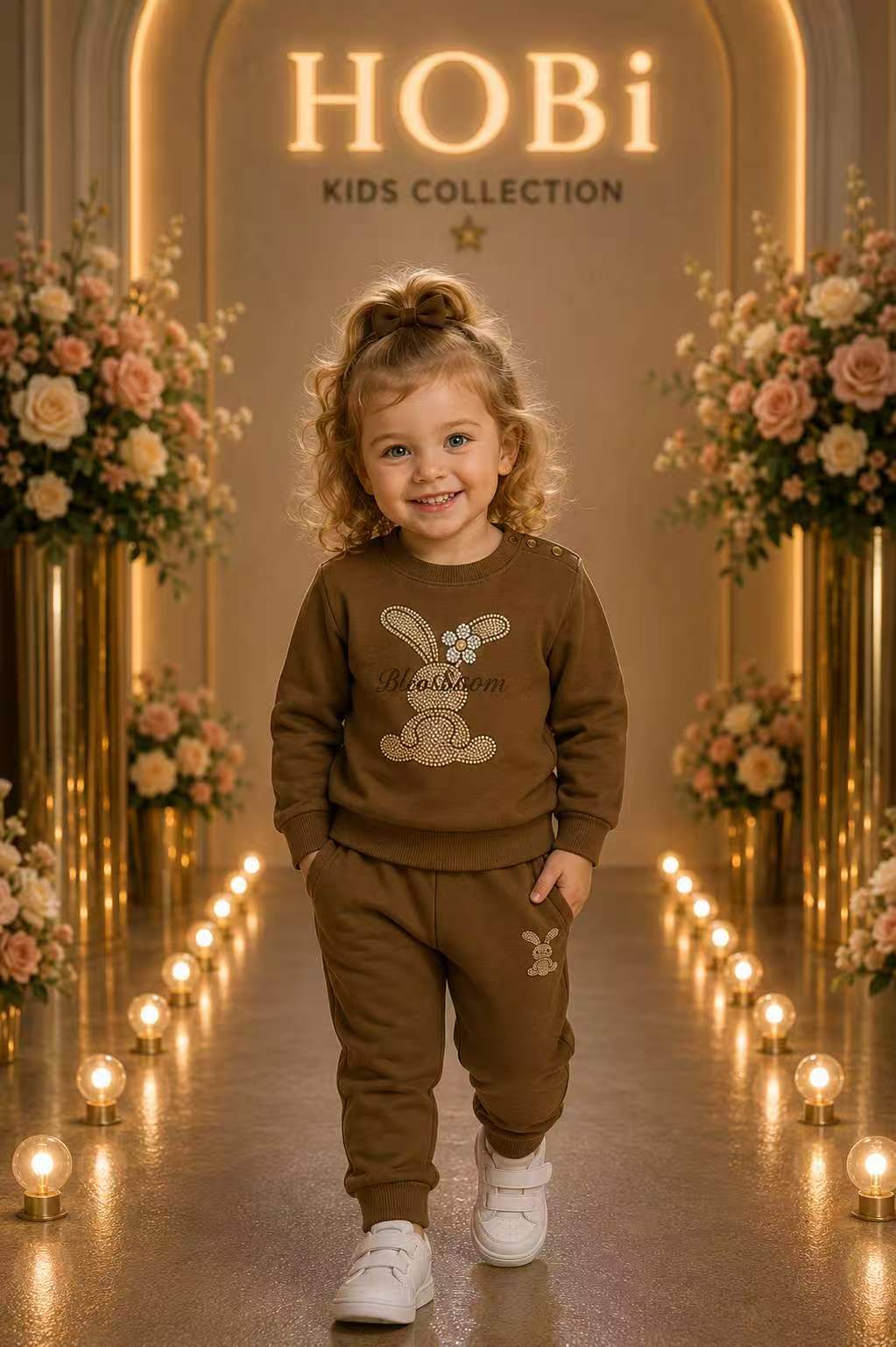 Girls' Brown Bunny Graphic Sweatshirt & Jogger Set