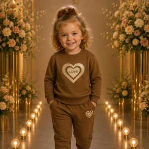 Girls' Brown Heart Outline Sweatshirt & Jogger Set