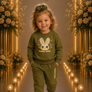 Girls' Olive Bunny Graphic Sweatshirt & Jogger Set