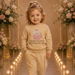 Girls' Beige Cupcake Graphic Sweatshirt & Jogger Set