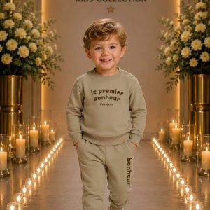 Boys' Stone Beige Slogan Sweatshirt & Jogger Set