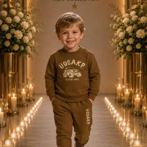 Boys' Brown Slogan Sweatshirt & Jogger Set