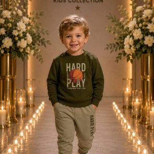 Boys' Olive Play Slogan Sweatshirt & Jogger Set