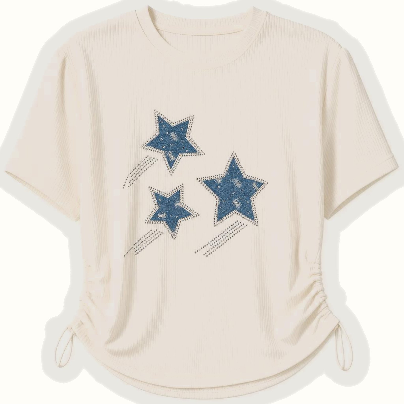 Girls' Cream Ribbed Star Applique Two-Piece Set - 25425