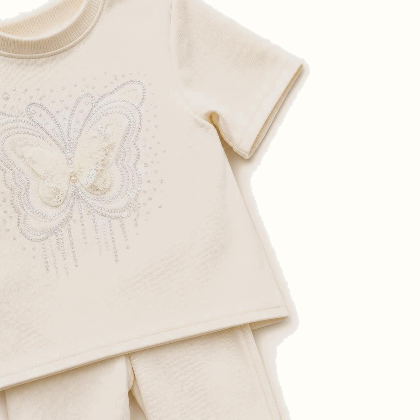 Butterfly Embroidered Short Sleeve Set - BX-1162
