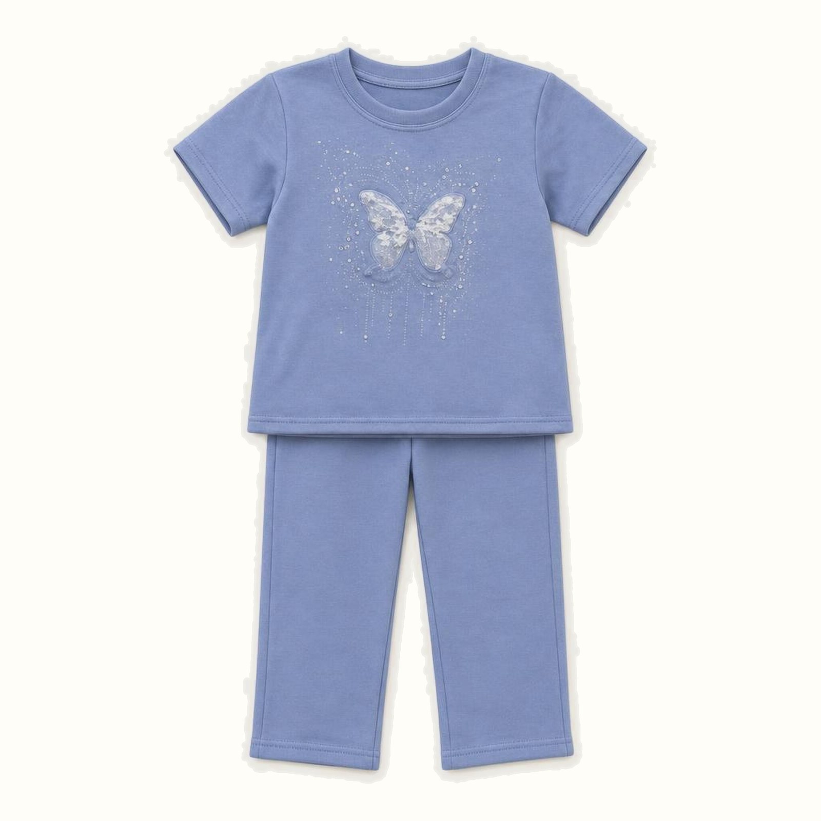 Butterfly Embroidered Short Sleeve Set - BX-1162