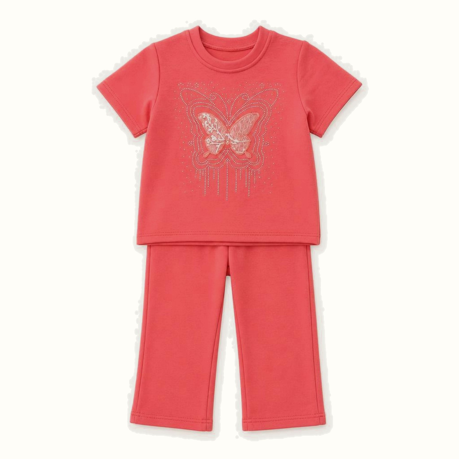 Butterfly Embroidered Short Sleeve Set - BX-1162