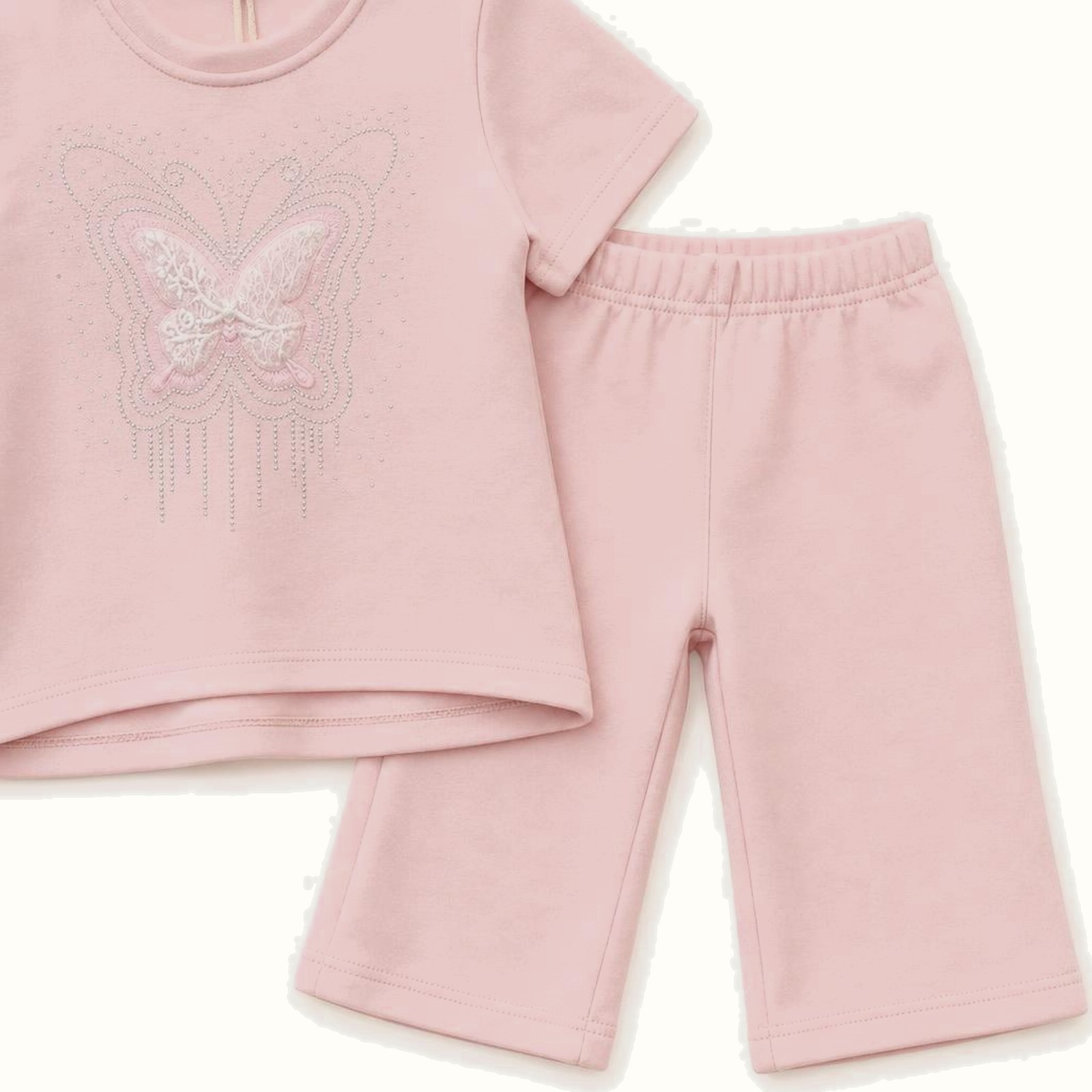 Butterfly Embroidered Short Sleeve Set - BX-1162