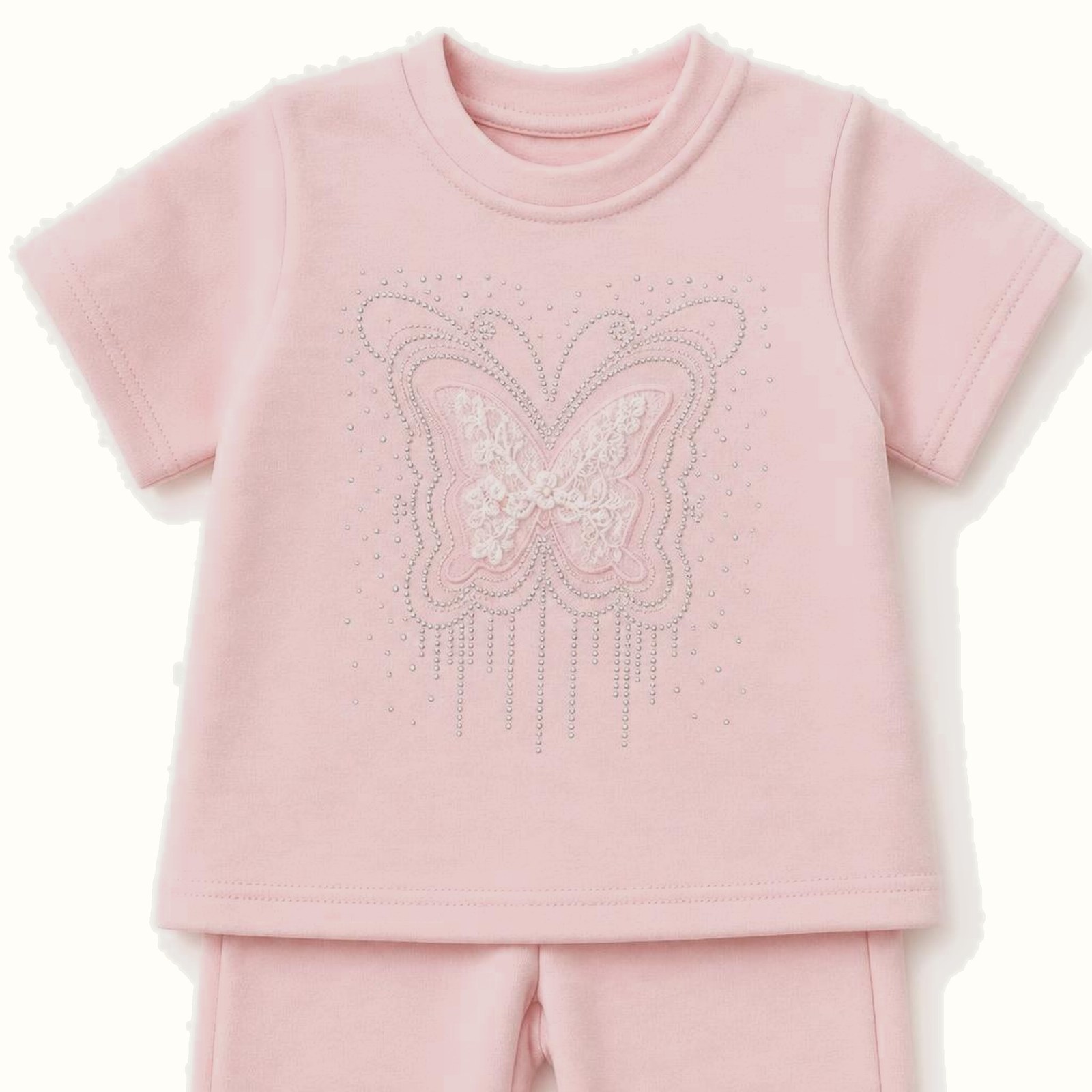 Butterfly Embroidered Short Sleeve Set - BX-1162