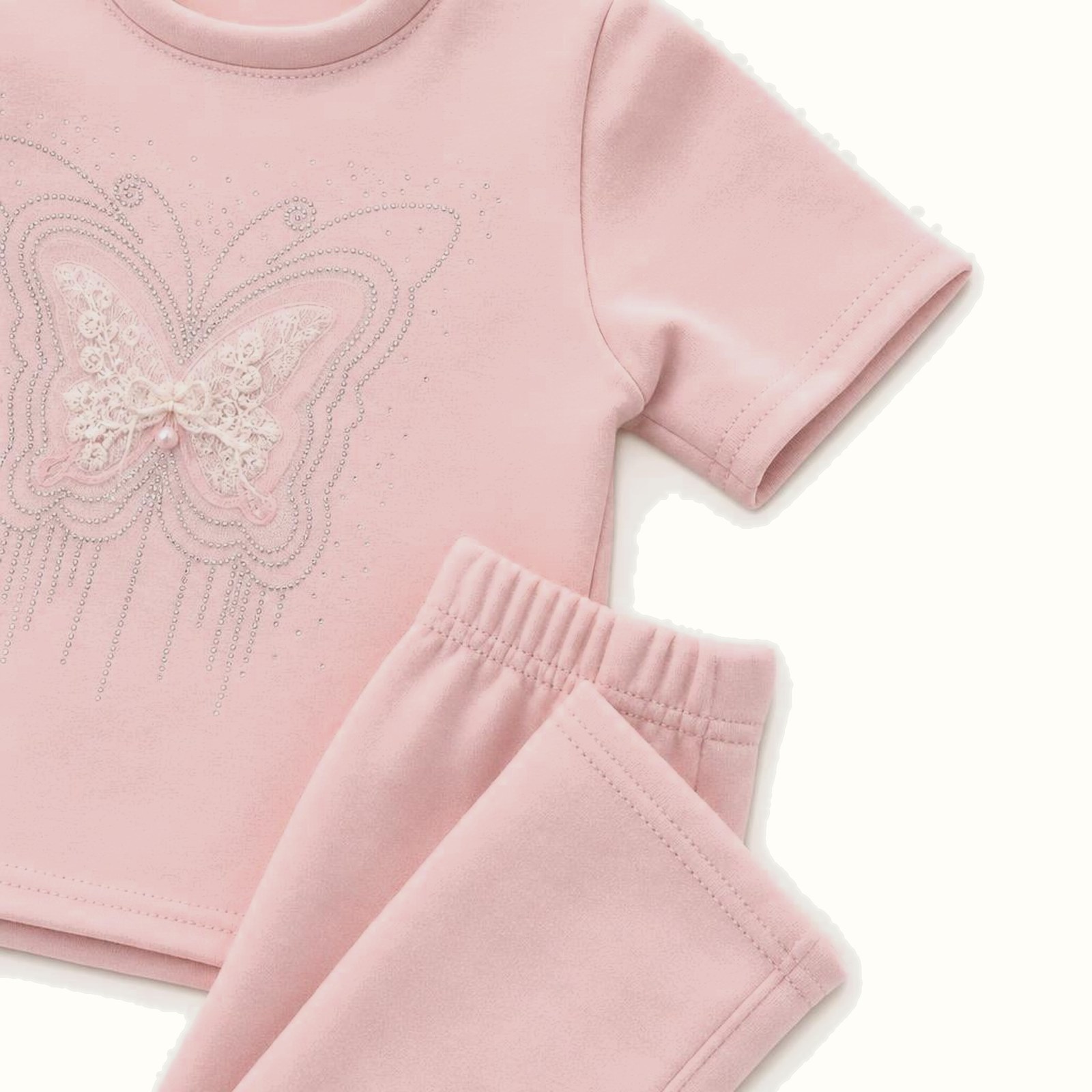 Butterfly Embroidered Short Sleeve Set - BX-1162