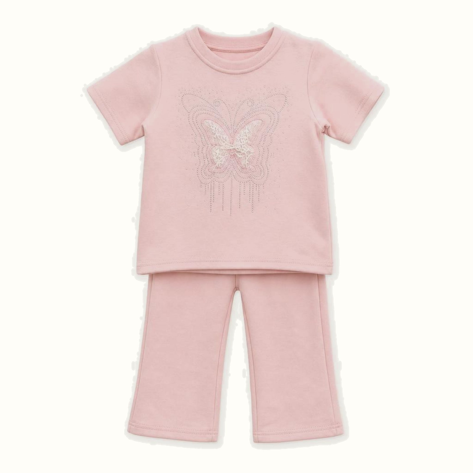 Butterfly Embroidered Short Sleeve Set - BX-1162