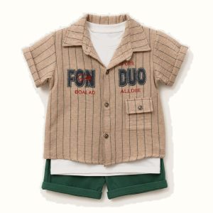 Children's Striped Short Sleeve Shirt Set - CS-12