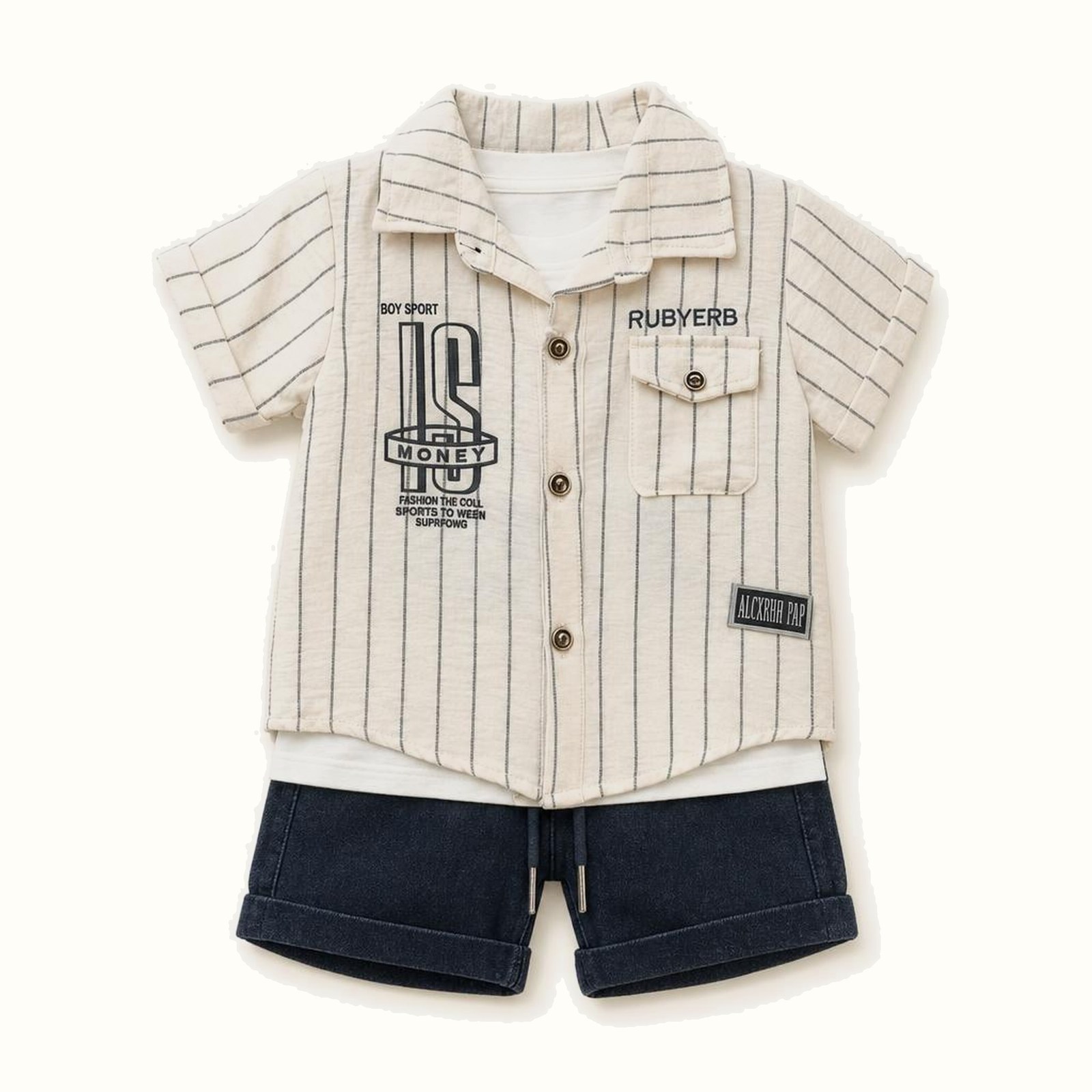 Boys' Striped Short Sleeve Shirt Set - CS-11