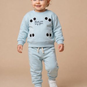 Kids' Light Blue Playful Graphic Sweatshirt & Jogger Set