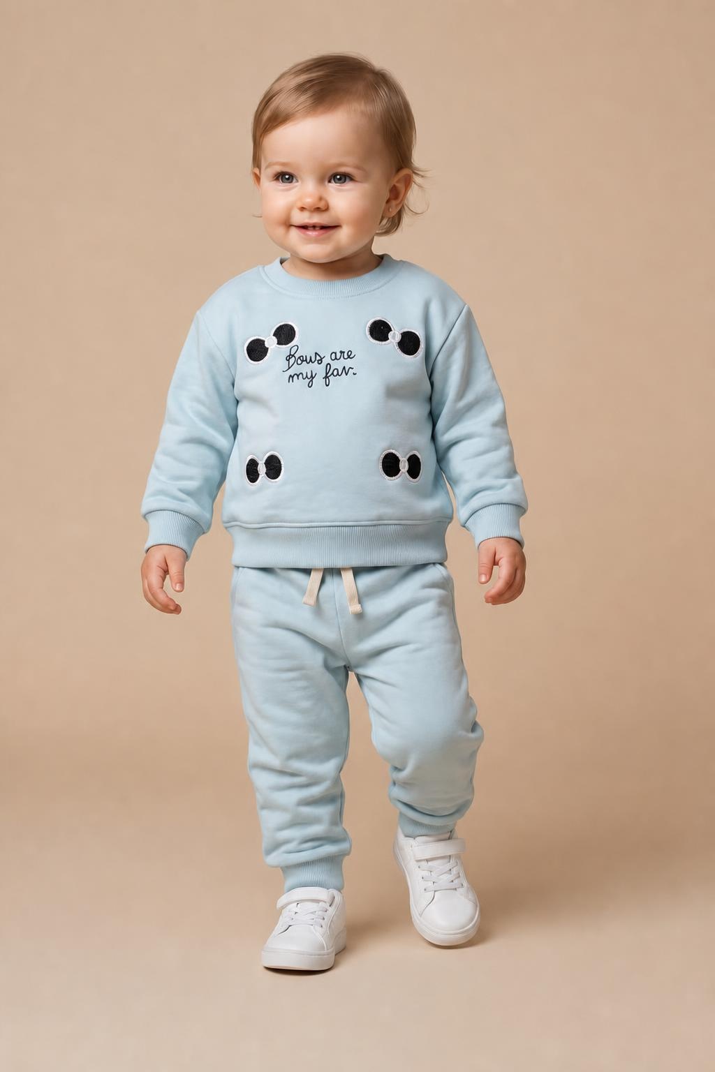Kids' Light Blue Playful Graphic Sweatshirt & Jogger Set
