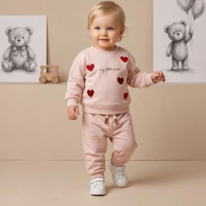 Kids' Blush Pink Heart Graphic Sweatshirt & Jogger Set
