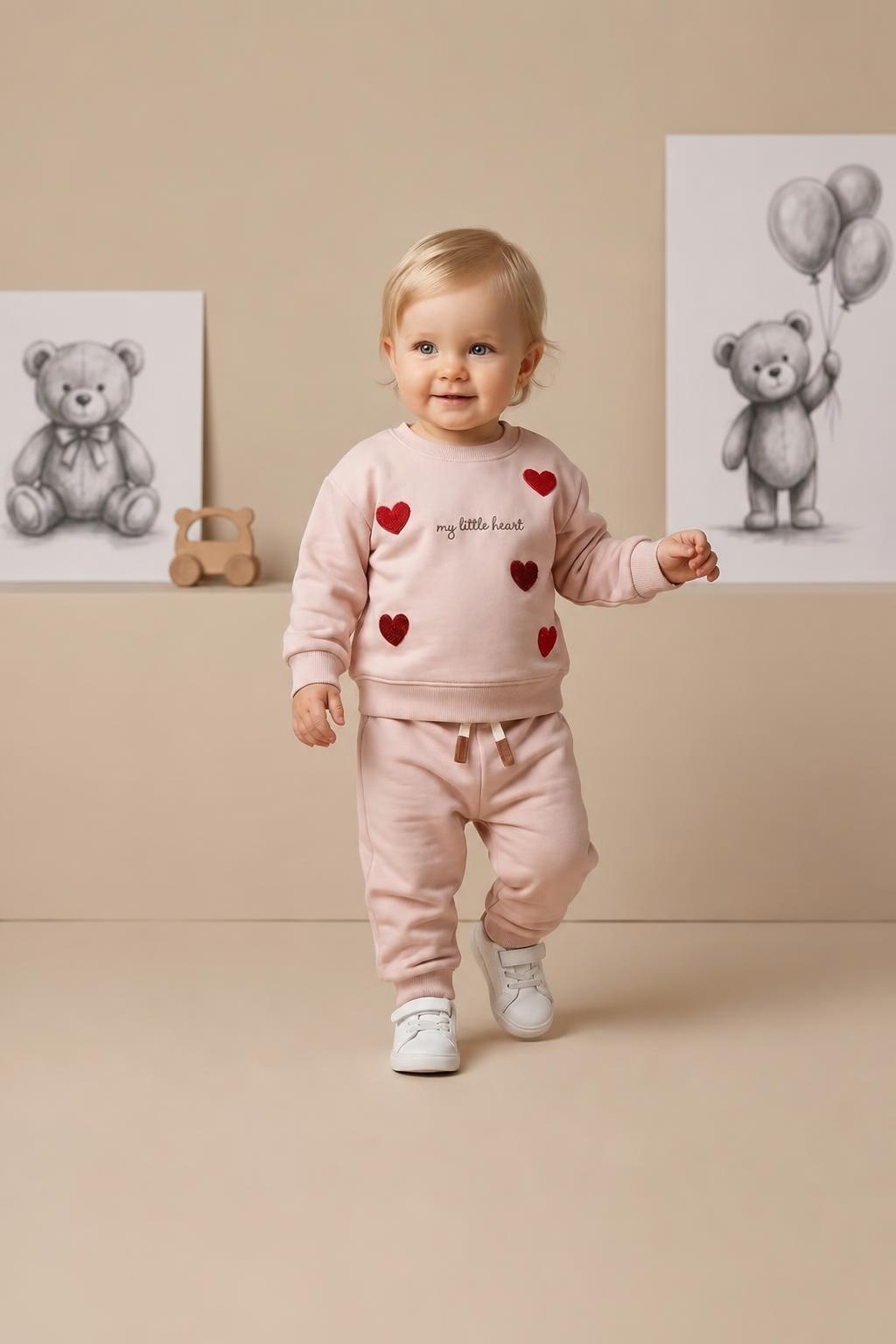 Kids' Blush Pink Heart Graphic Sweatshirt & Jogger Set