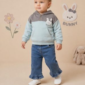 Kids' Blue & Grey Bunny Sweatshirt & Denim-Look Jogger Set