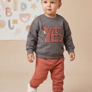 Kids' Charcoal YES Graphic & Rust Jogger Set