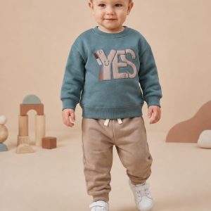 Kids' Teal YES Graphic & Taupe Jogger Set