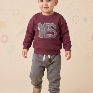 Kids' Burgundy YES Graphic & Grey Jogger Set