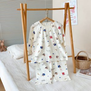 Pure cotton bubble cotton yarn children's home clothes 100-140