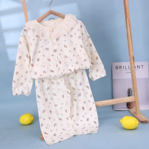 Cardigan bubble cotton gauze home wear set